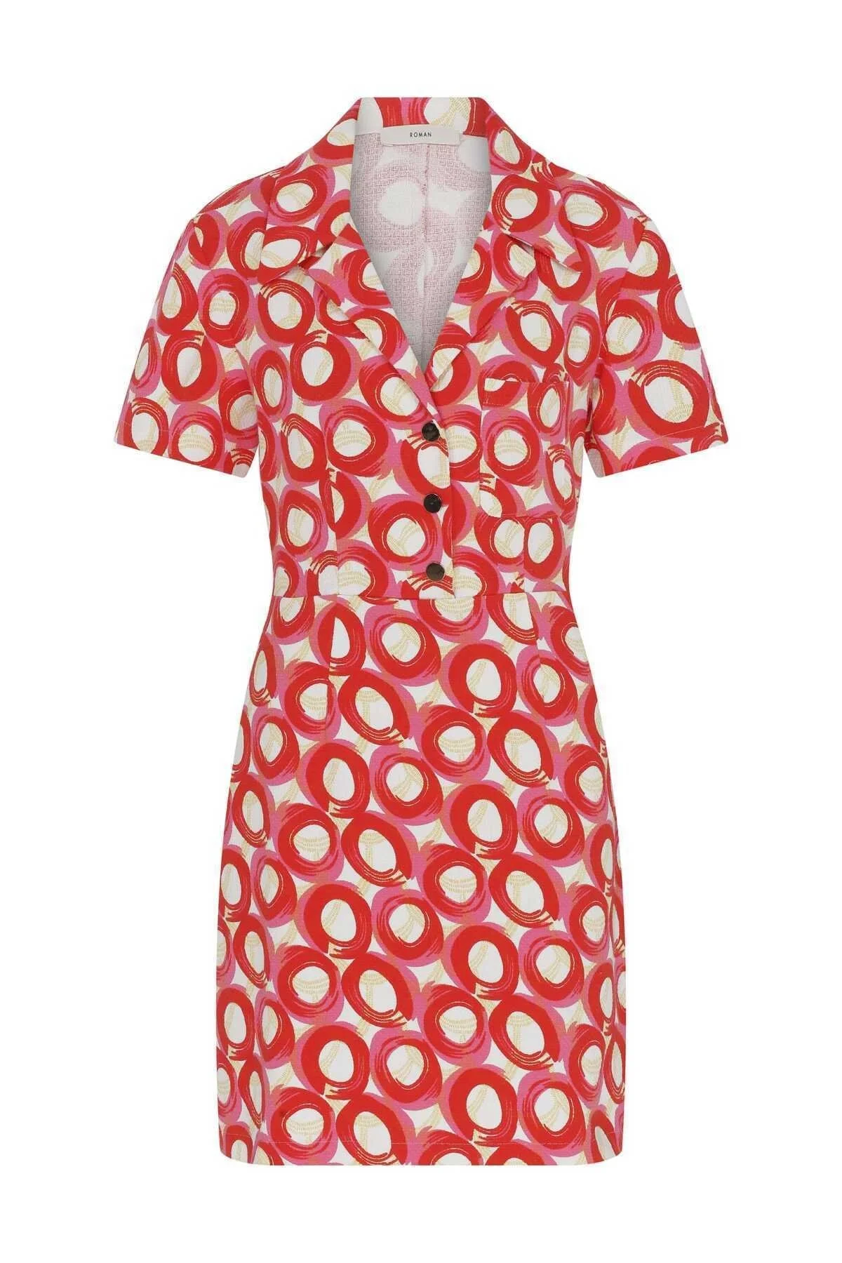 Düğmeli Desenli Elbise Standart Renk - 4