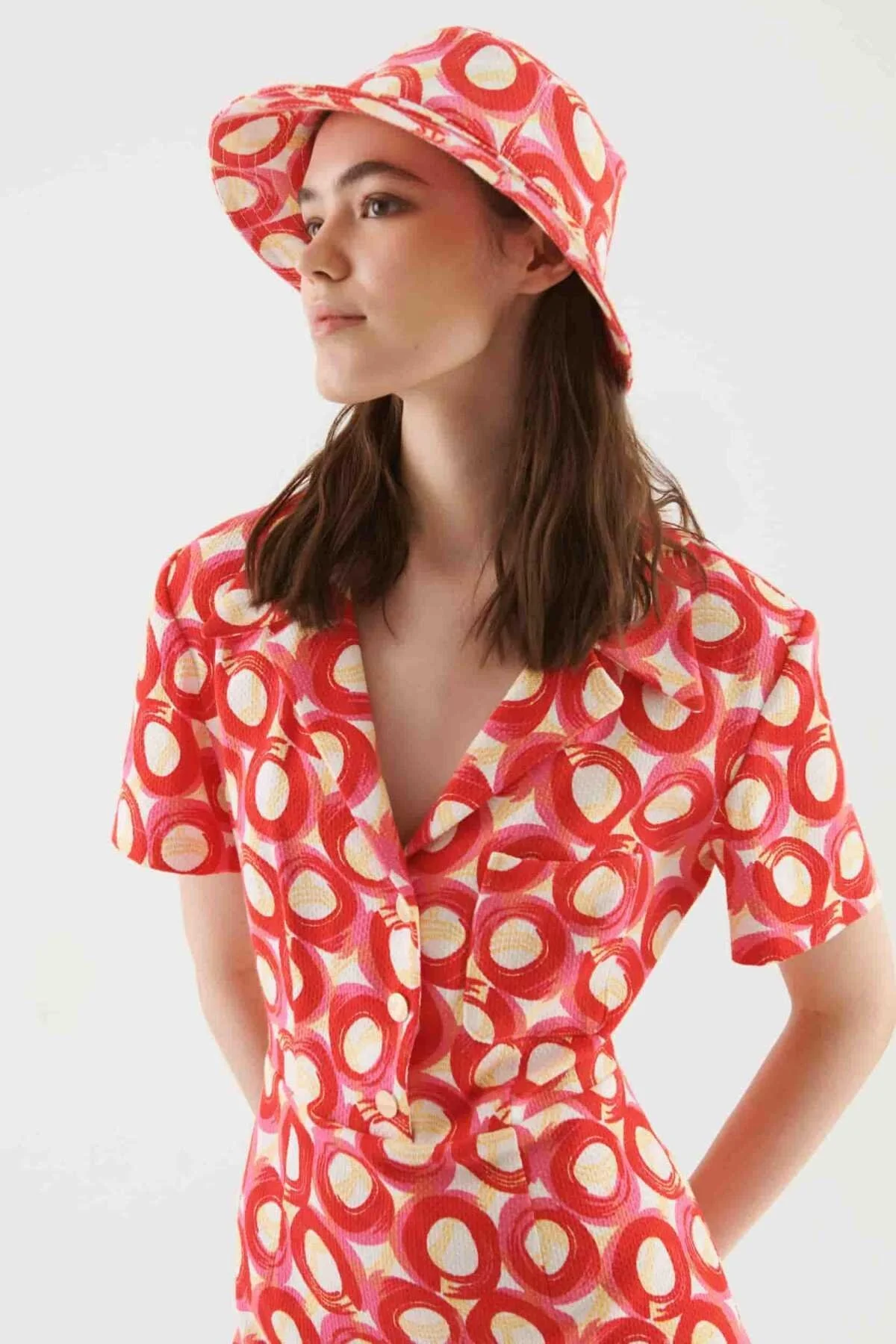 Düğmeli Desenli Elbise Standart Renk - 3