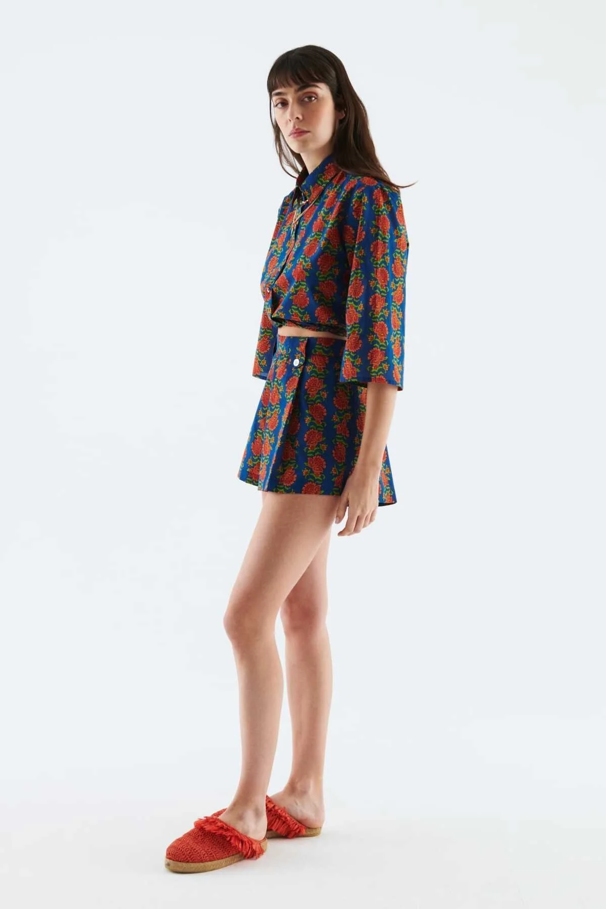 Düğmeli Desenli Kadın Şort Standart Renk - 3