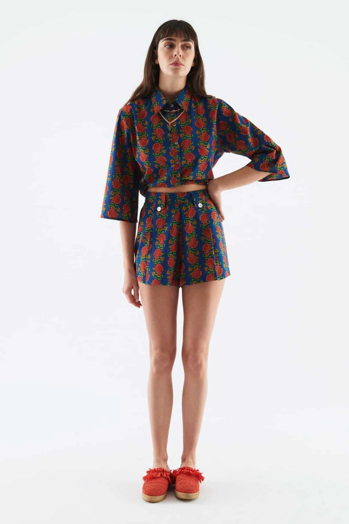 Düğmeli Desenli Kadın Şort Standart Renk - 1