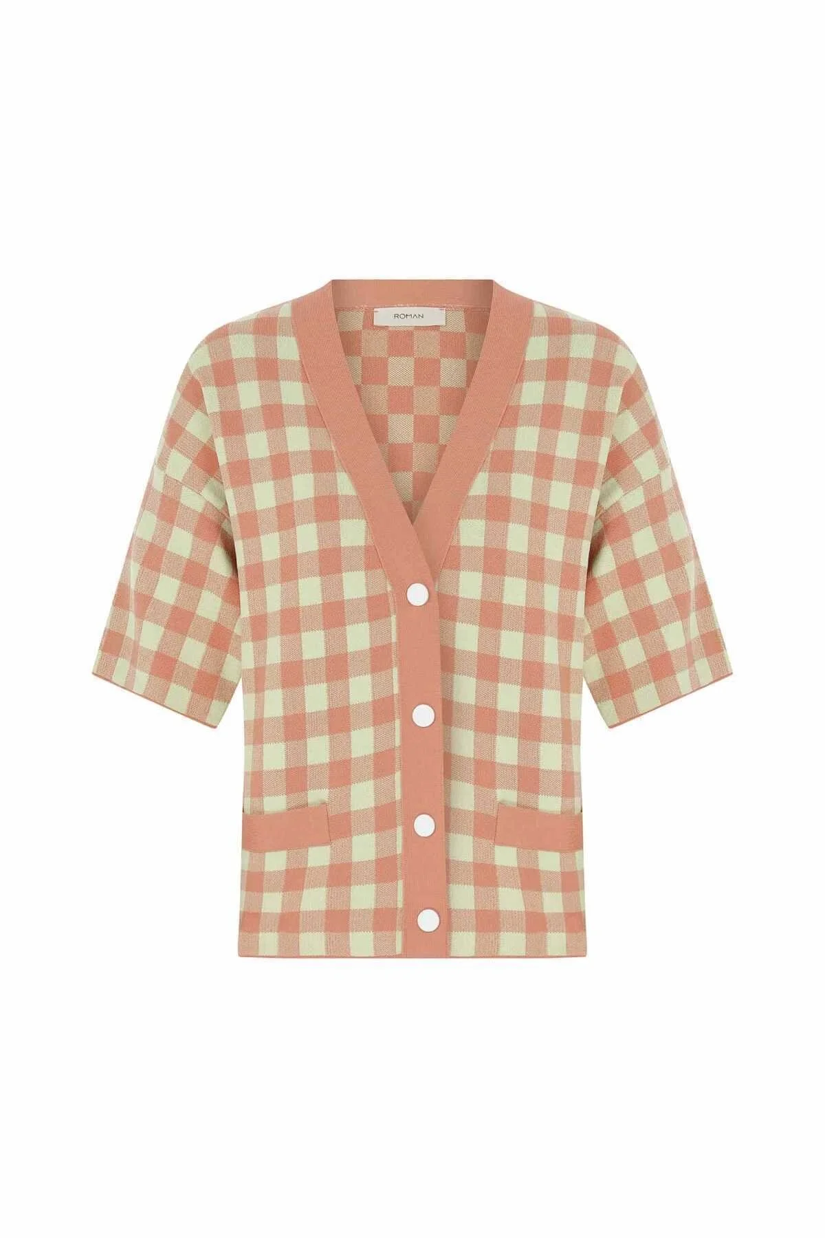 Düğmeli Desenli Triko Hırka Standart Renk - 4