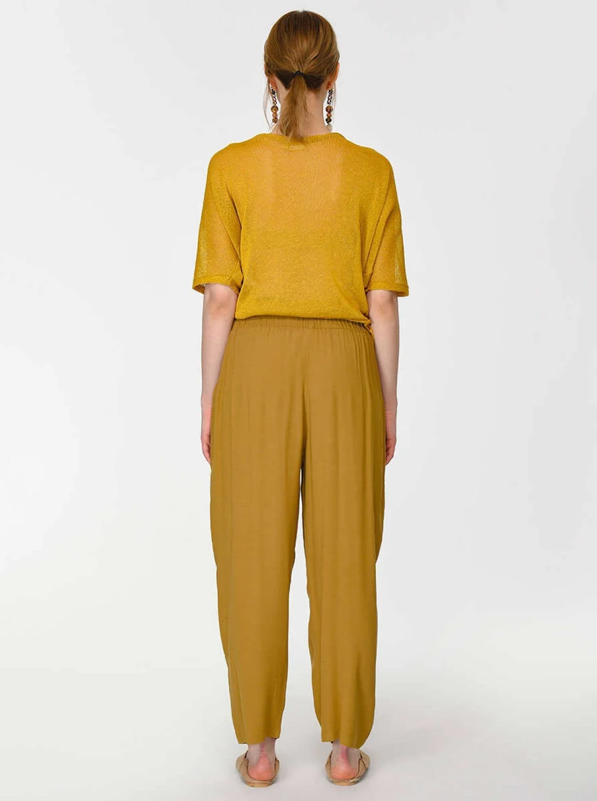 Düğmeli Geniş Pantolon Olive - 2