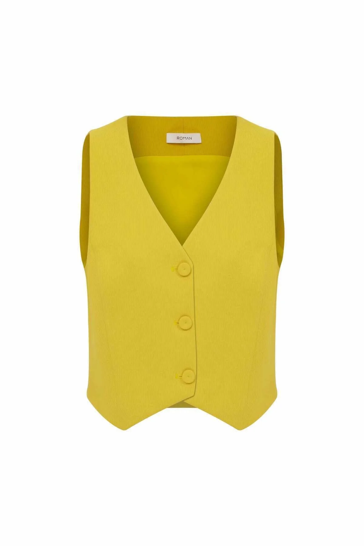  Düğmeli Krep Yelek Sarı - 4
