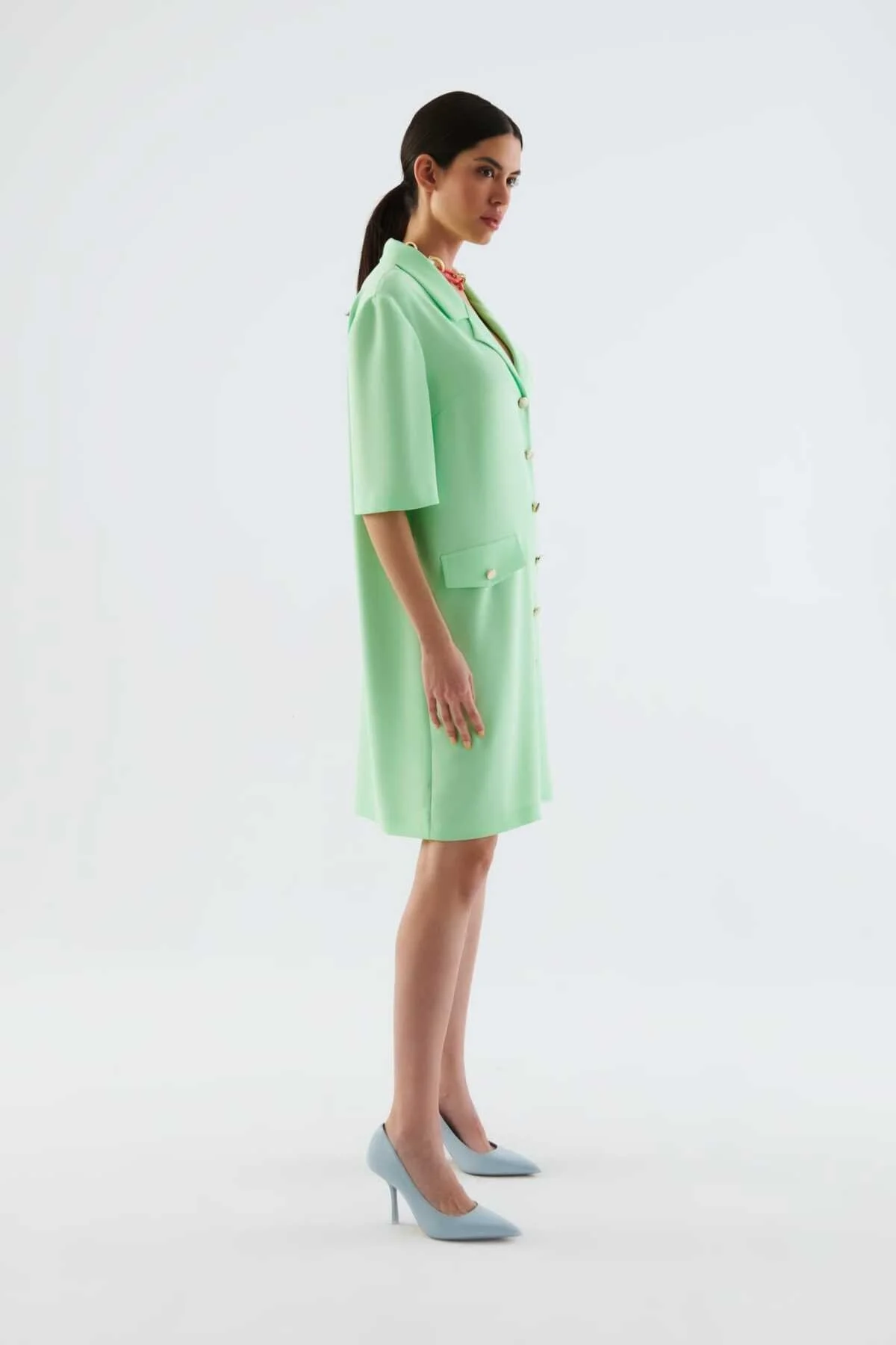 Düğmeli Midi Boy Elbise Yeşil - 3