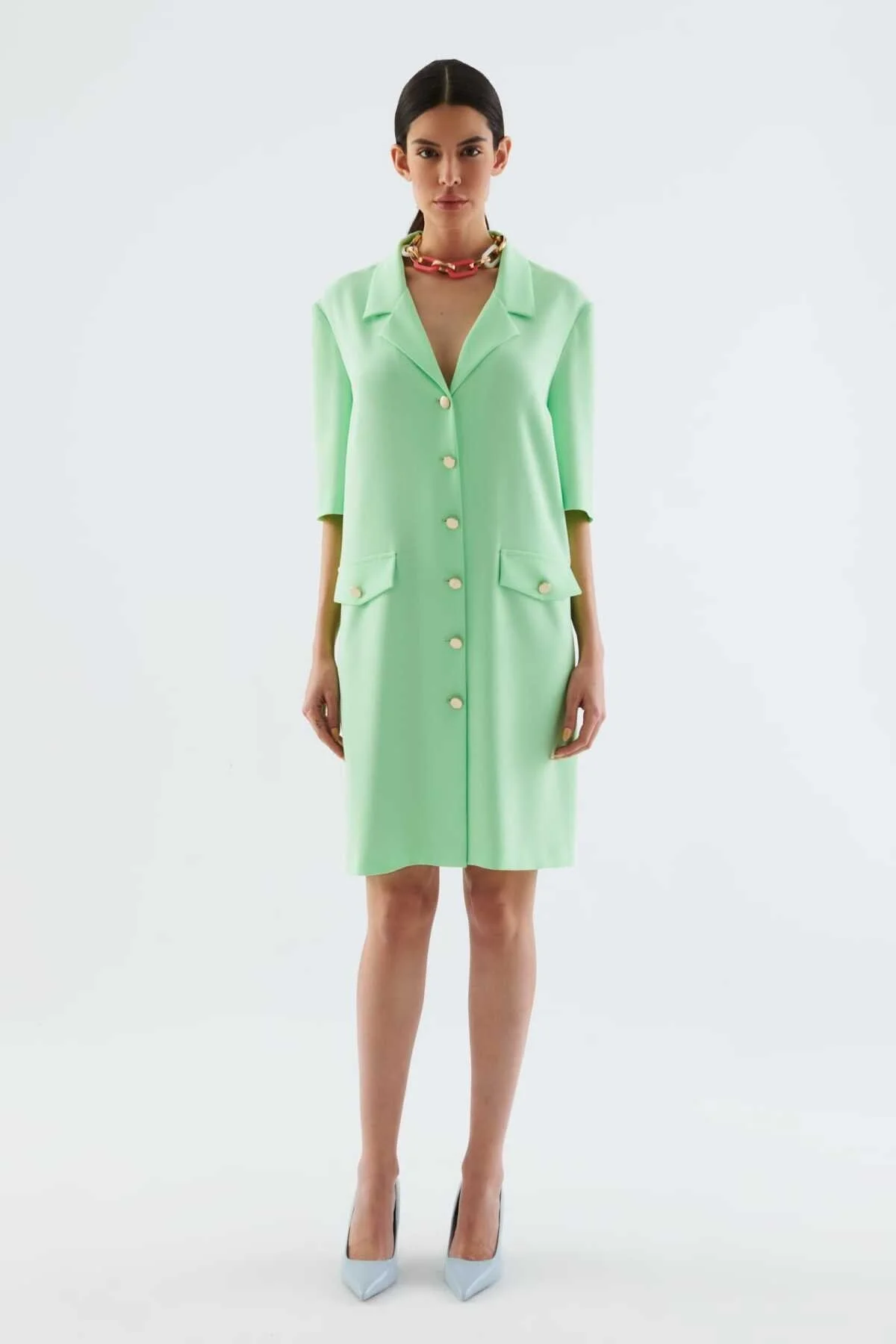 Düğmeli Midi Boy Elbise Yeşil - 1