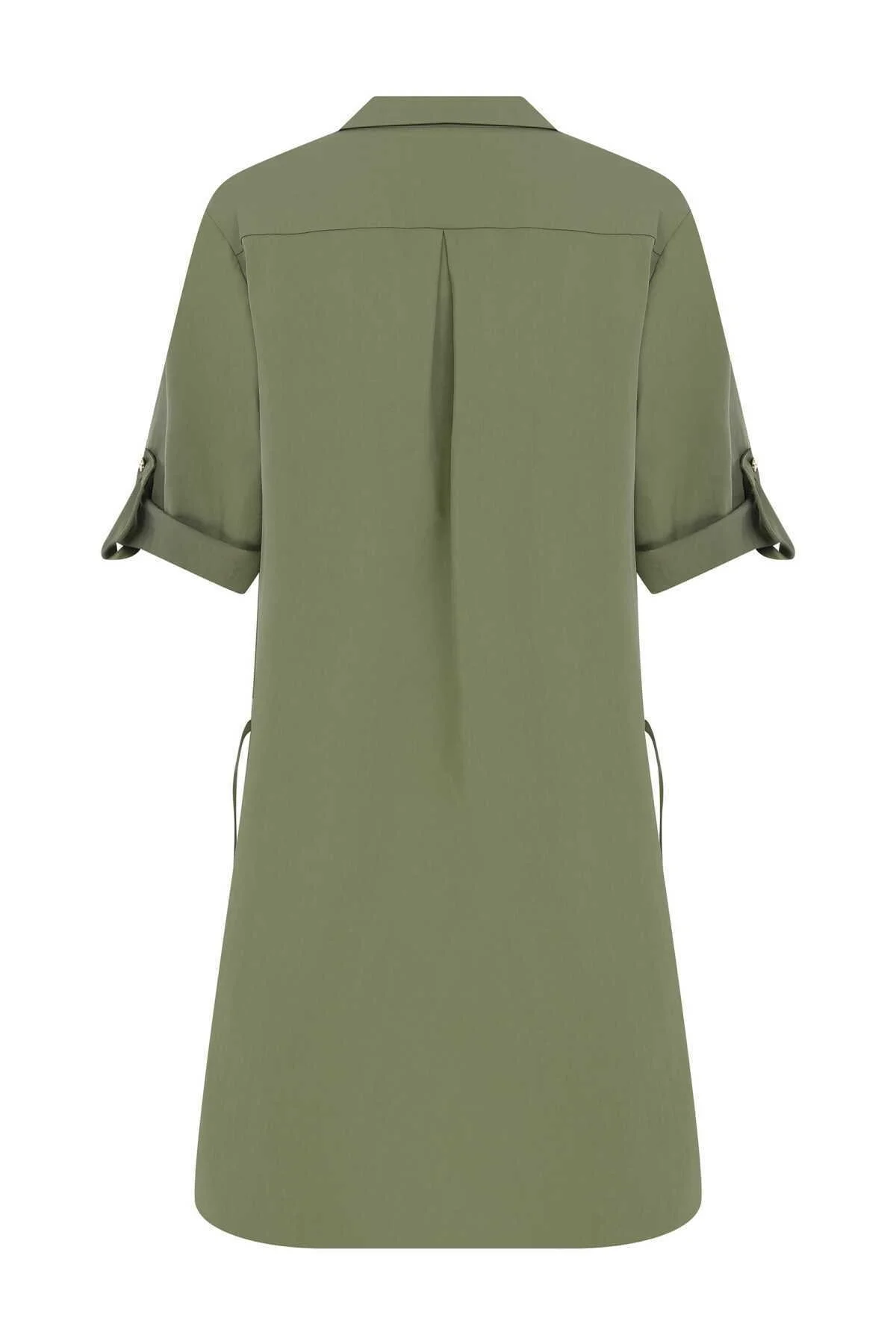 Düğmeli Mini Elbise Haki - 5