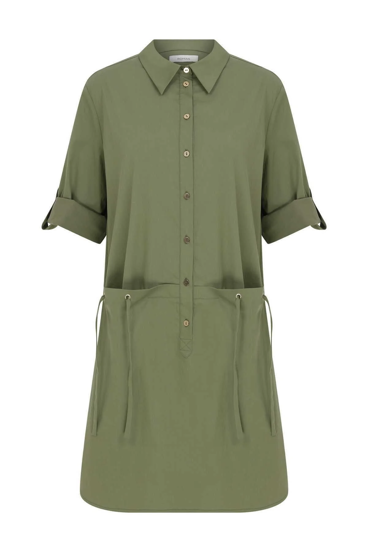 Düğmeli Mini Elbise Haki - 4