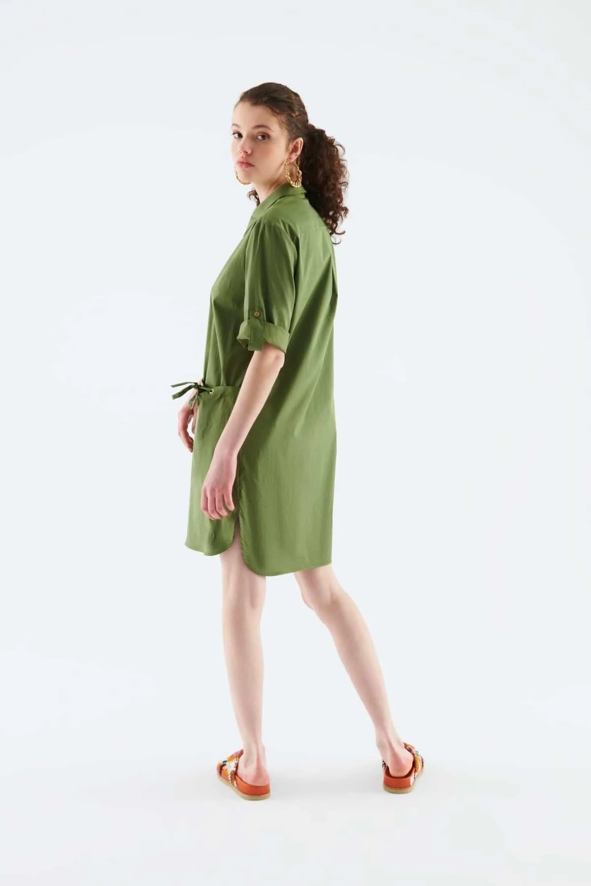 Düğmeli Mini Elbise Haki - 2