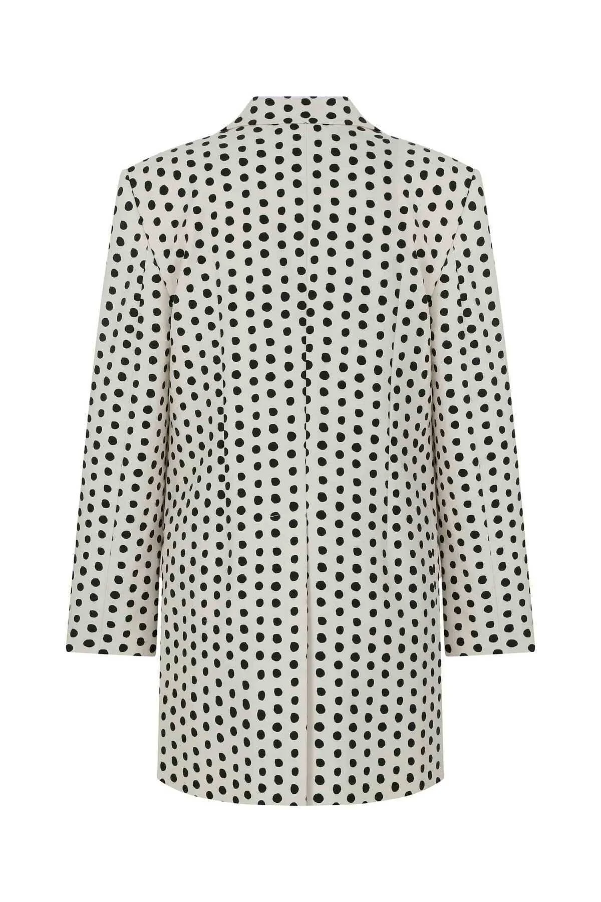 Düğmeli Puantiyeli Kadın Ceket Siyah-Ekru - 5
