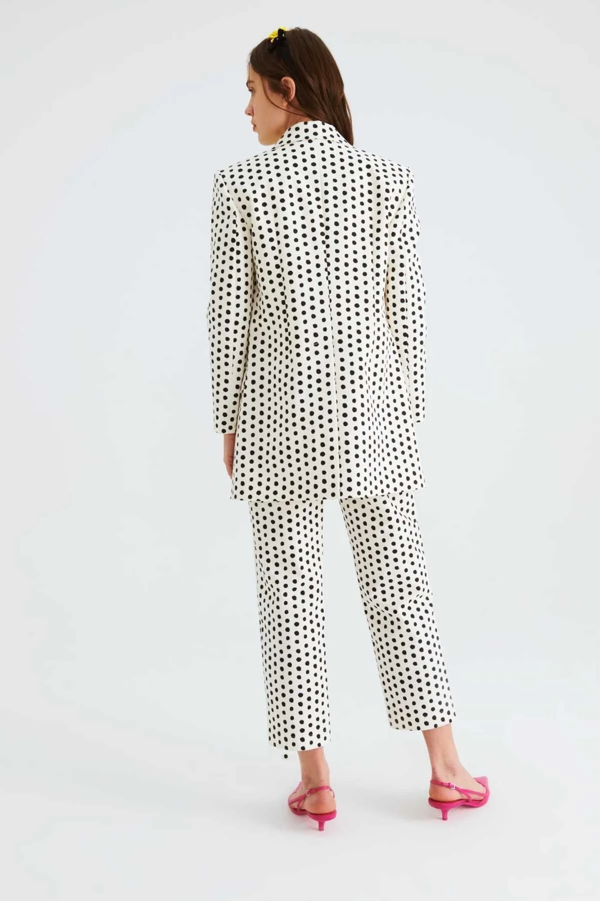 Düğmeli Puantiyeli Kadın Ceket Siyah-Ekru - 2