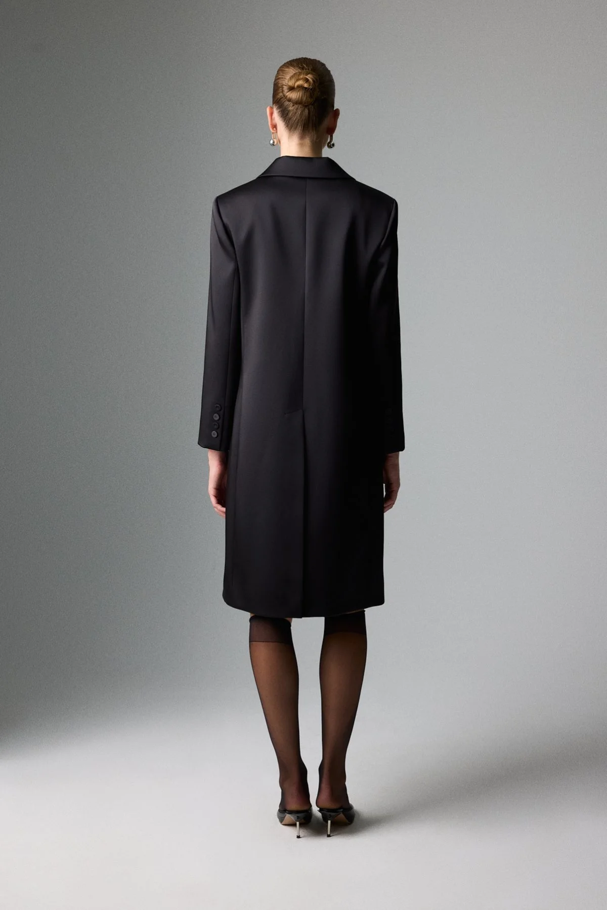 Düğmeli Uzun Ceket Siyah - 2