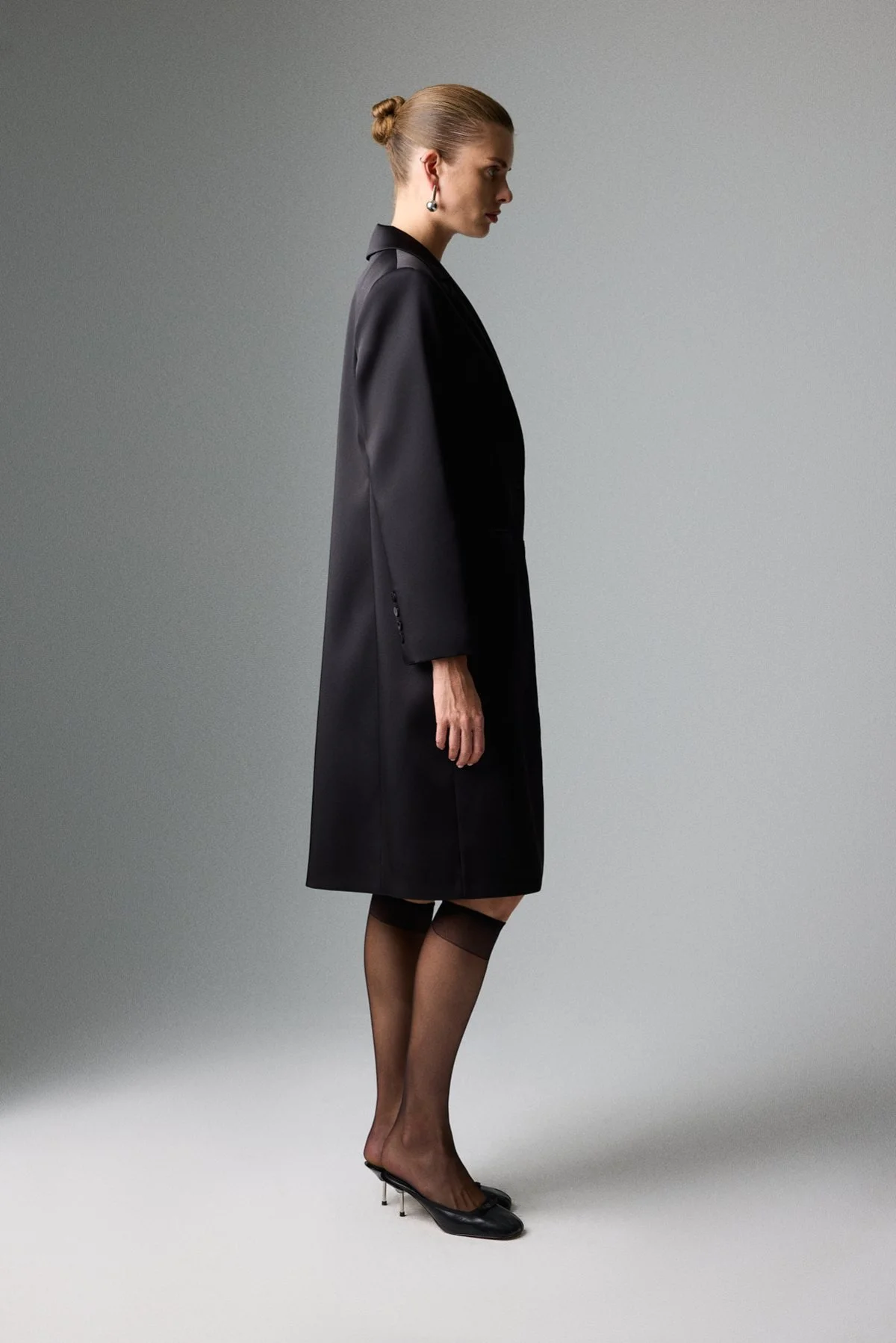 Düğmeli Uzun Ceket Siyah - 3