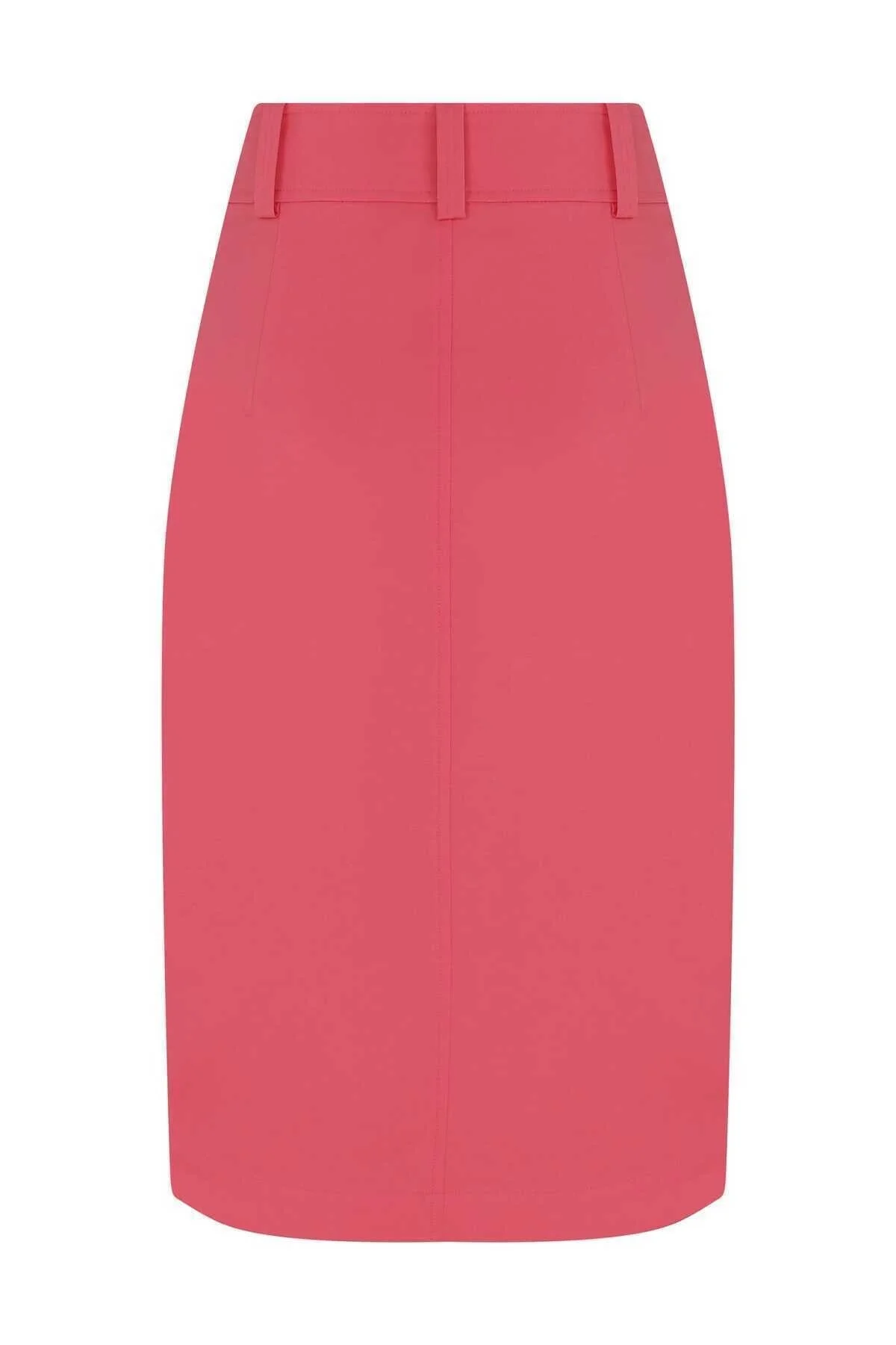 Düğmeli Uzun Etek Pembe - 5