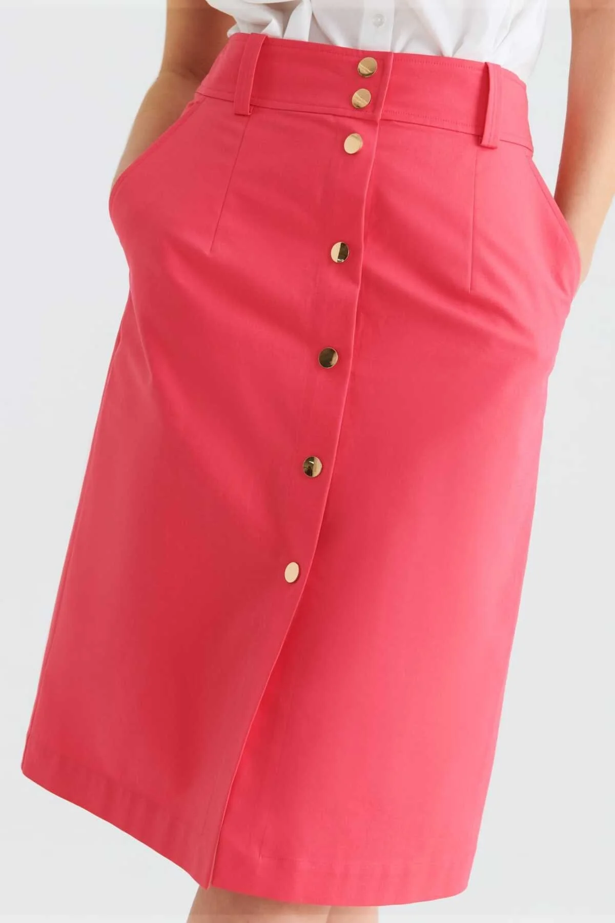 Düğmeli Uzun Etek Pembe - 3