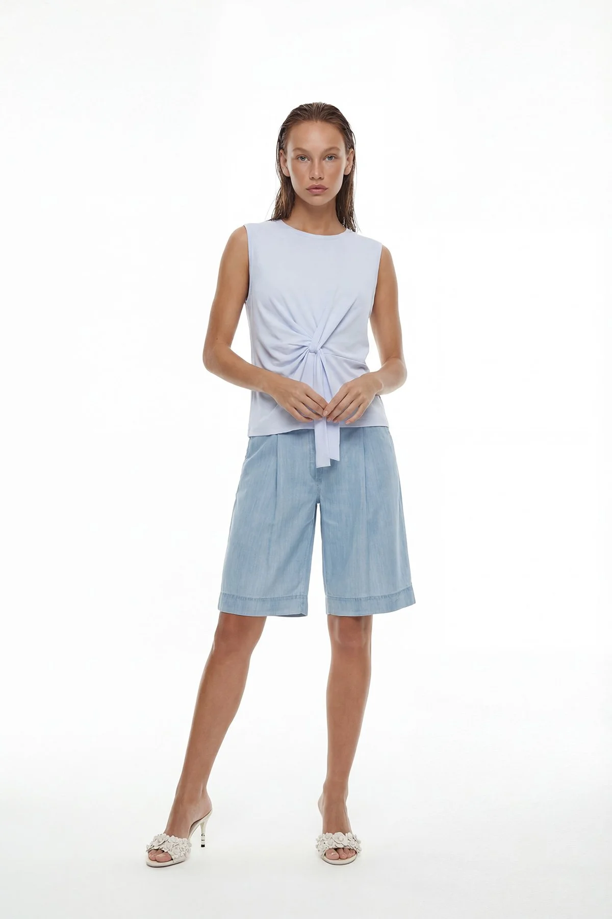 Düğüm Grünümlü Kolsuz T-shirt Mavi - 4