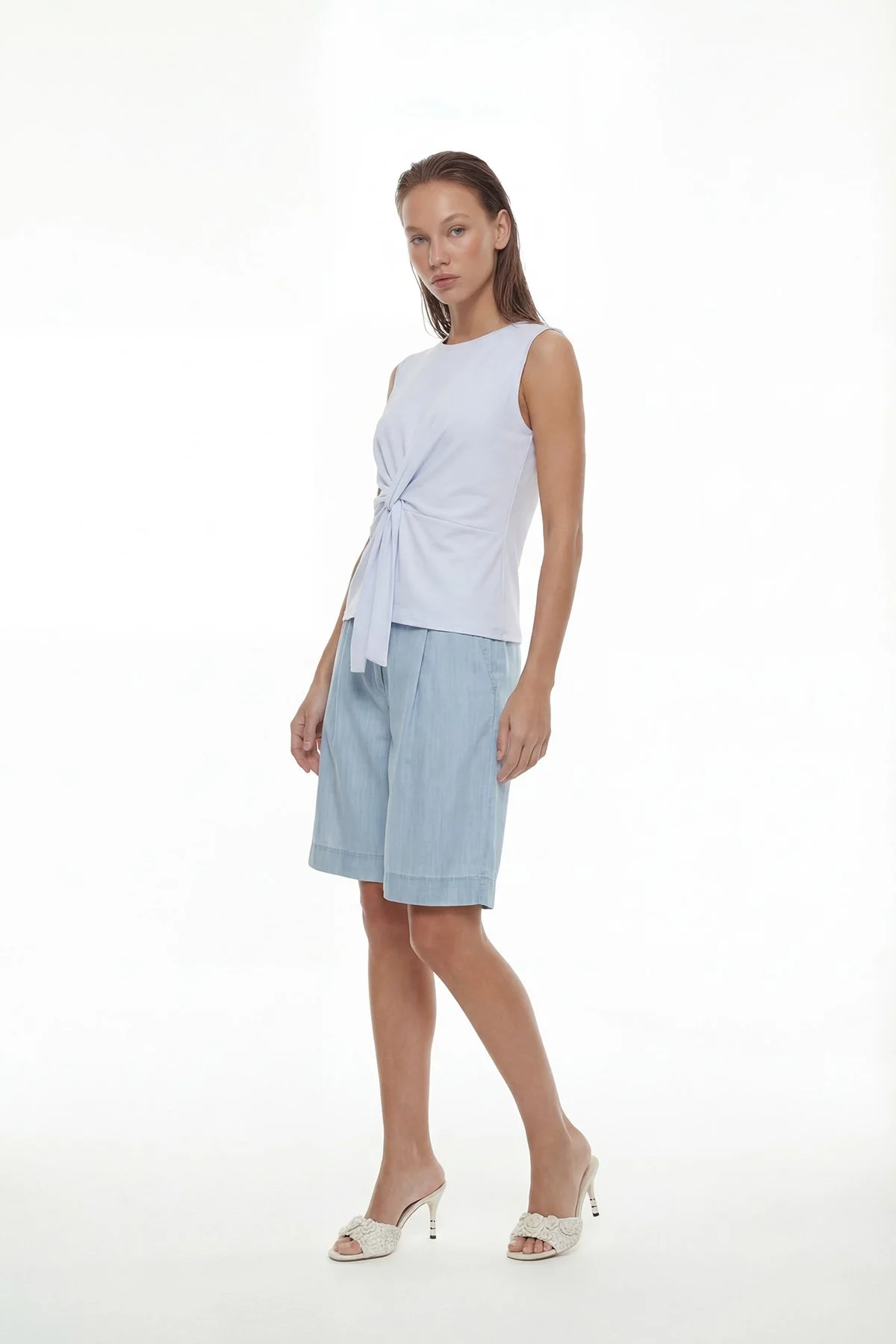 Düğüm Grünümlü Kolsuz T-shirt Mavi - 3