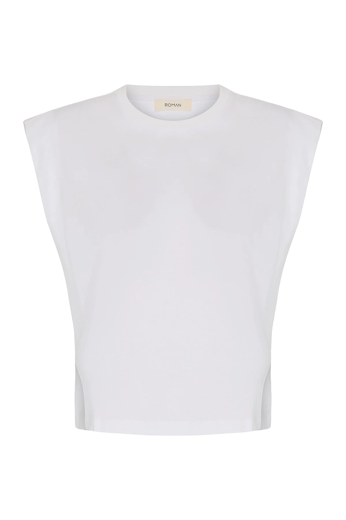 Düşük Omuz Ribana Yakalı Örme T-shirt Beyaz - 1