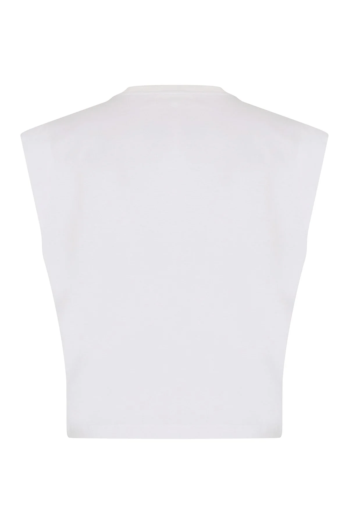 Düşük Omuz Ribana Yakalı Örme T-shirt Beyaz - 2