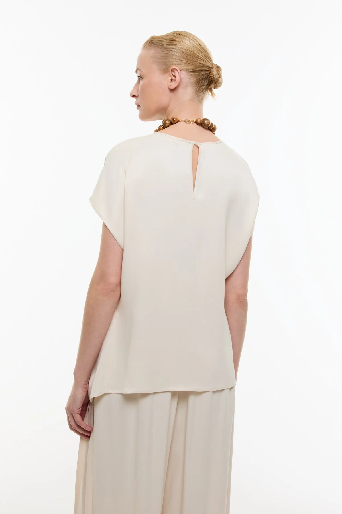 Düşük Omuzlu Bisiklet Yaka Bluz Krem - 2