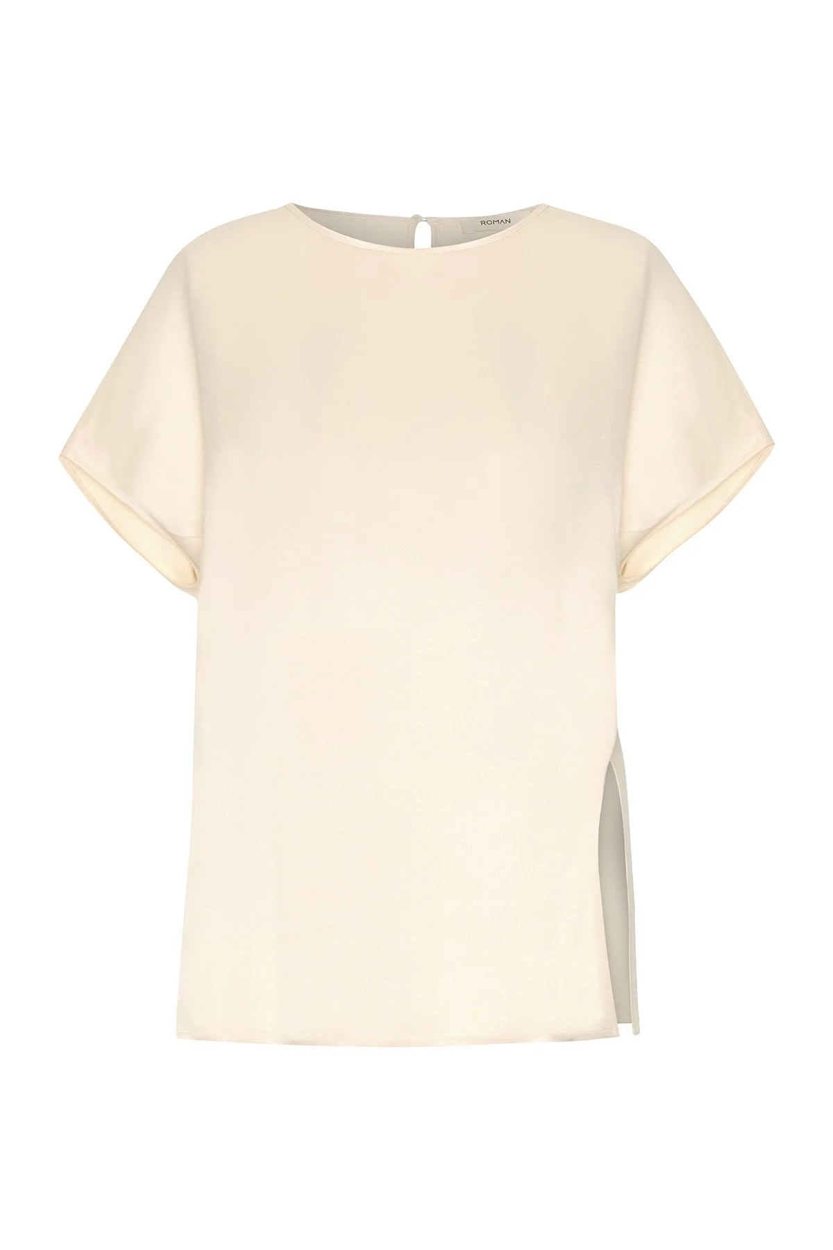 Düşük Omuzlu Bisiklet Yaka Bluz Krem - 5