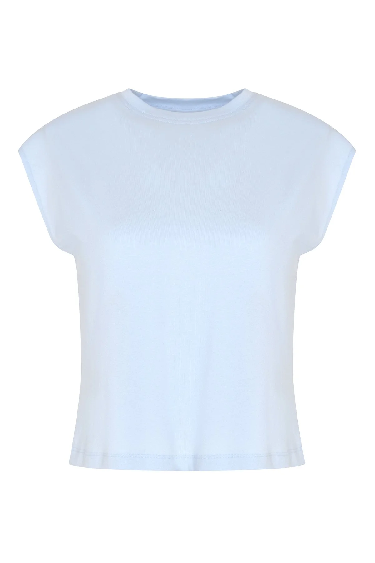 Düşük Omuzlu Bisiklet Yaka T-shirt Mavi - 1