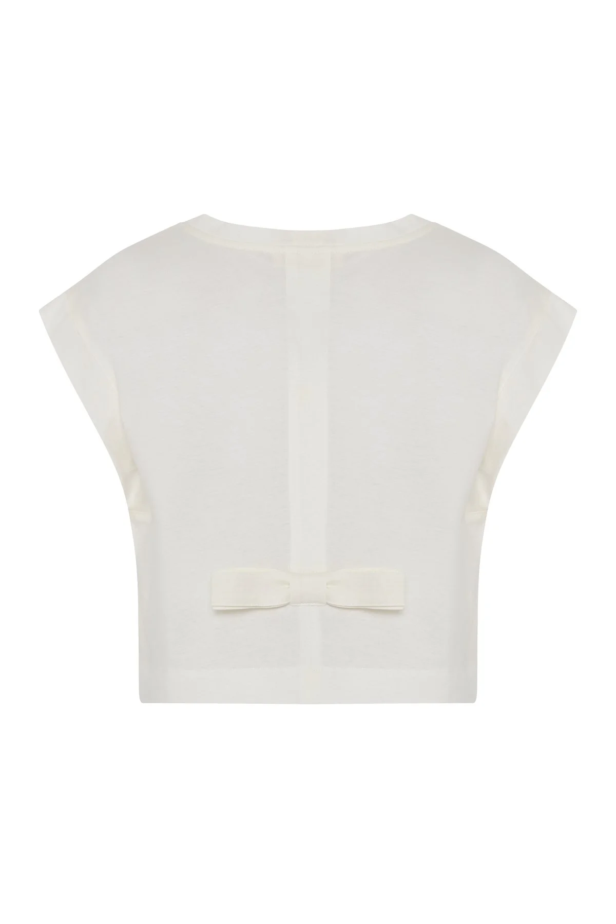 Düşük Omuzlu Crop T-Shirt Ekru - 4