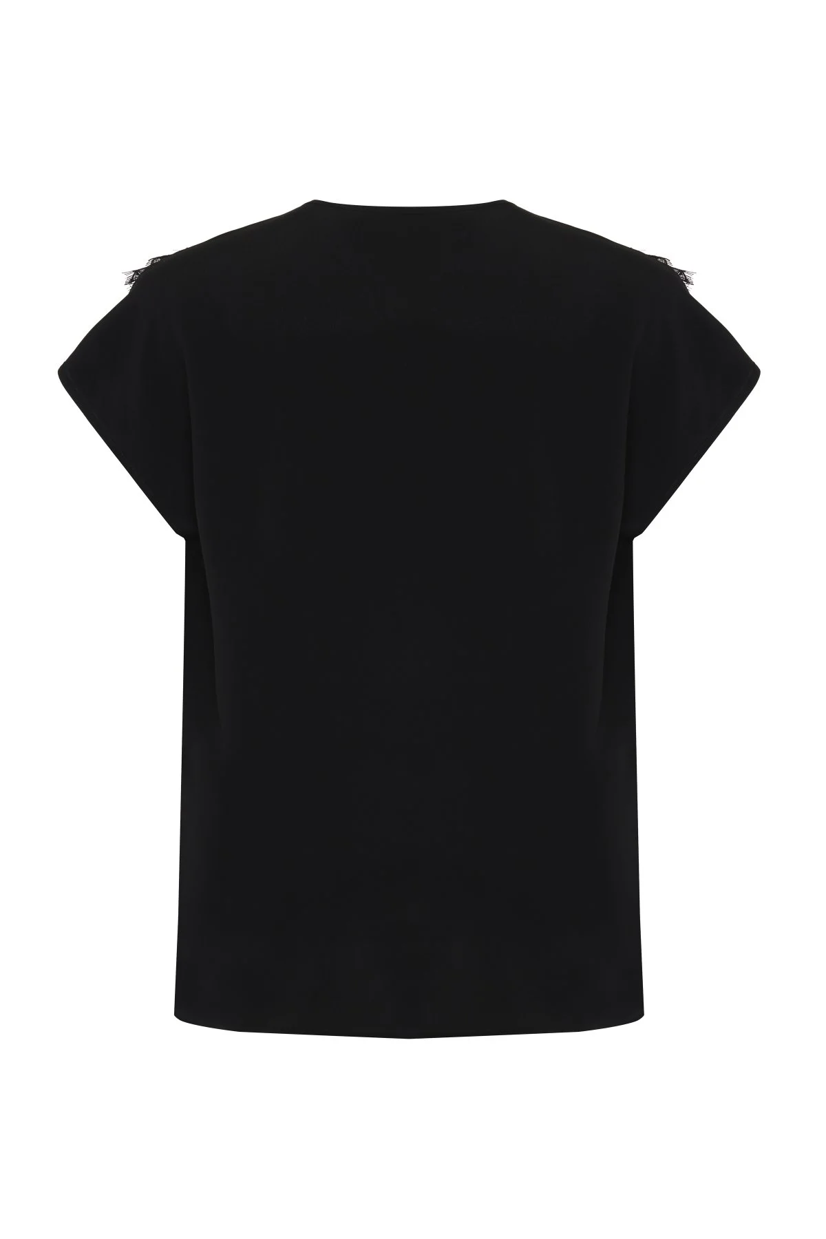 Düşük Omuzlu Dantelli Yaka Detaylı Bluz Siyah - 2