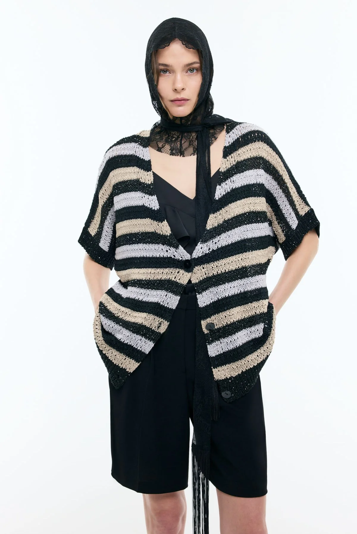 Düşük Omuzlu Triko Hırka Multi - 1