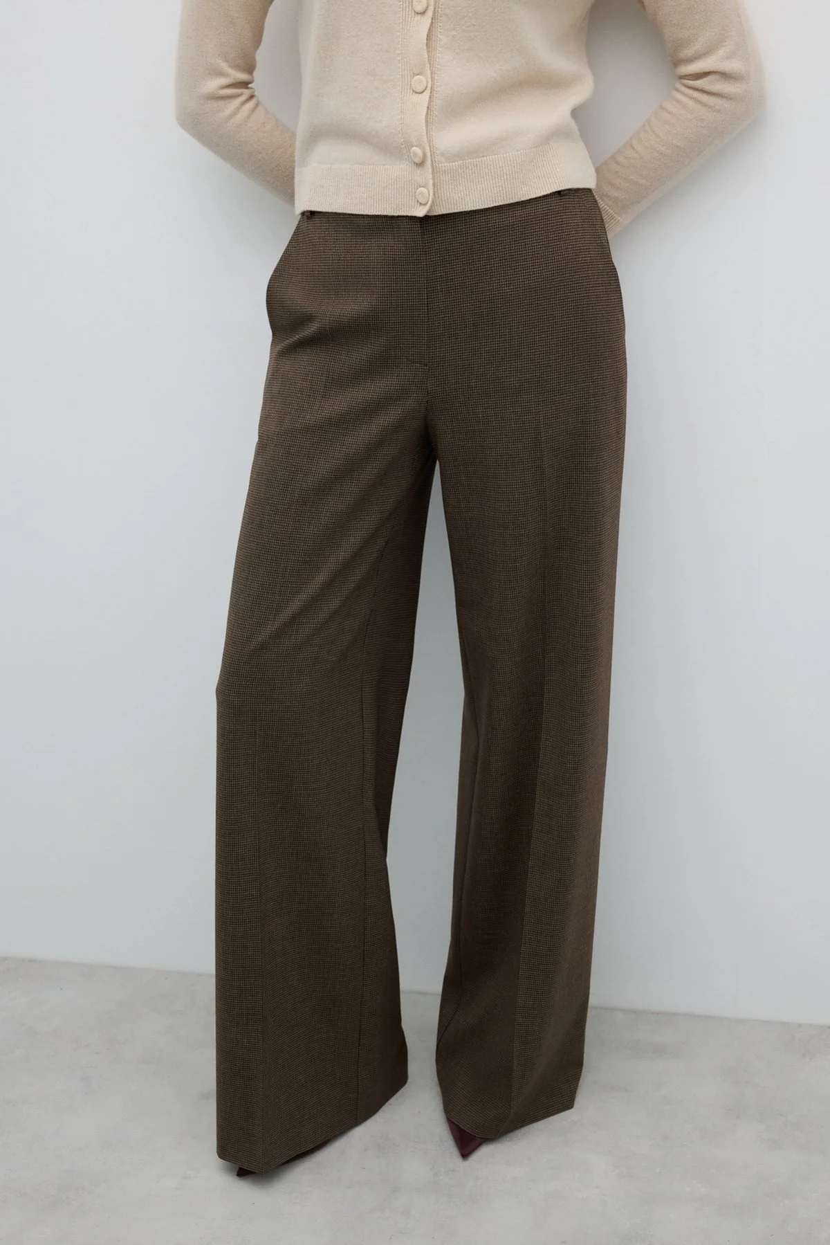 Düz Geniş Paça Pantolon Kahve - 4