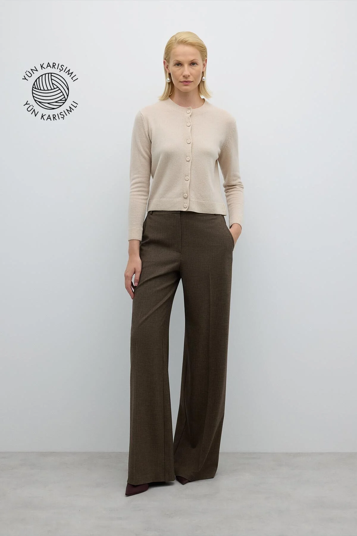 Düz Geniş Paça Pantolon Kahve - 1