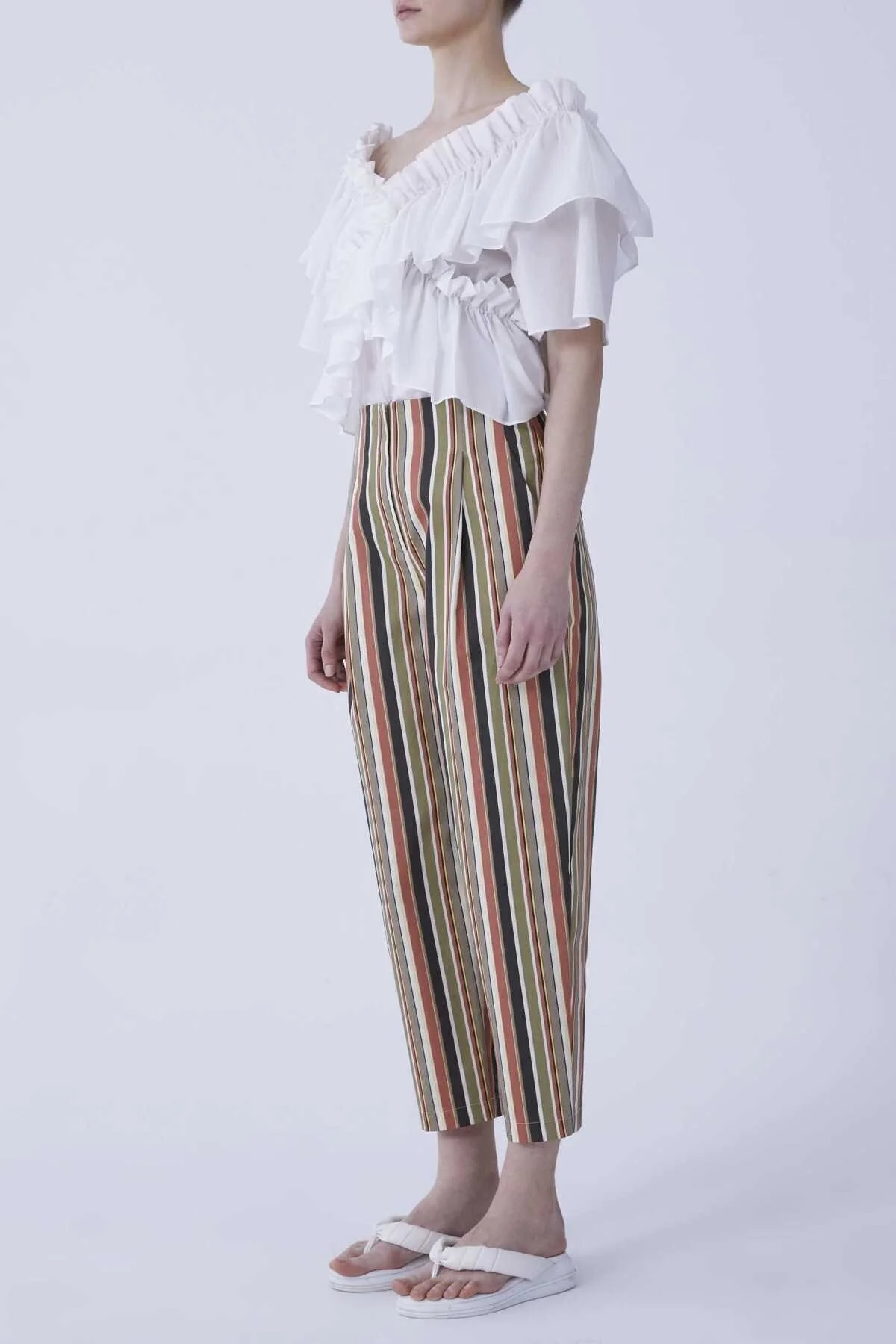 Düz Paça Çizgili Kadın Pantolon Kahve - 3