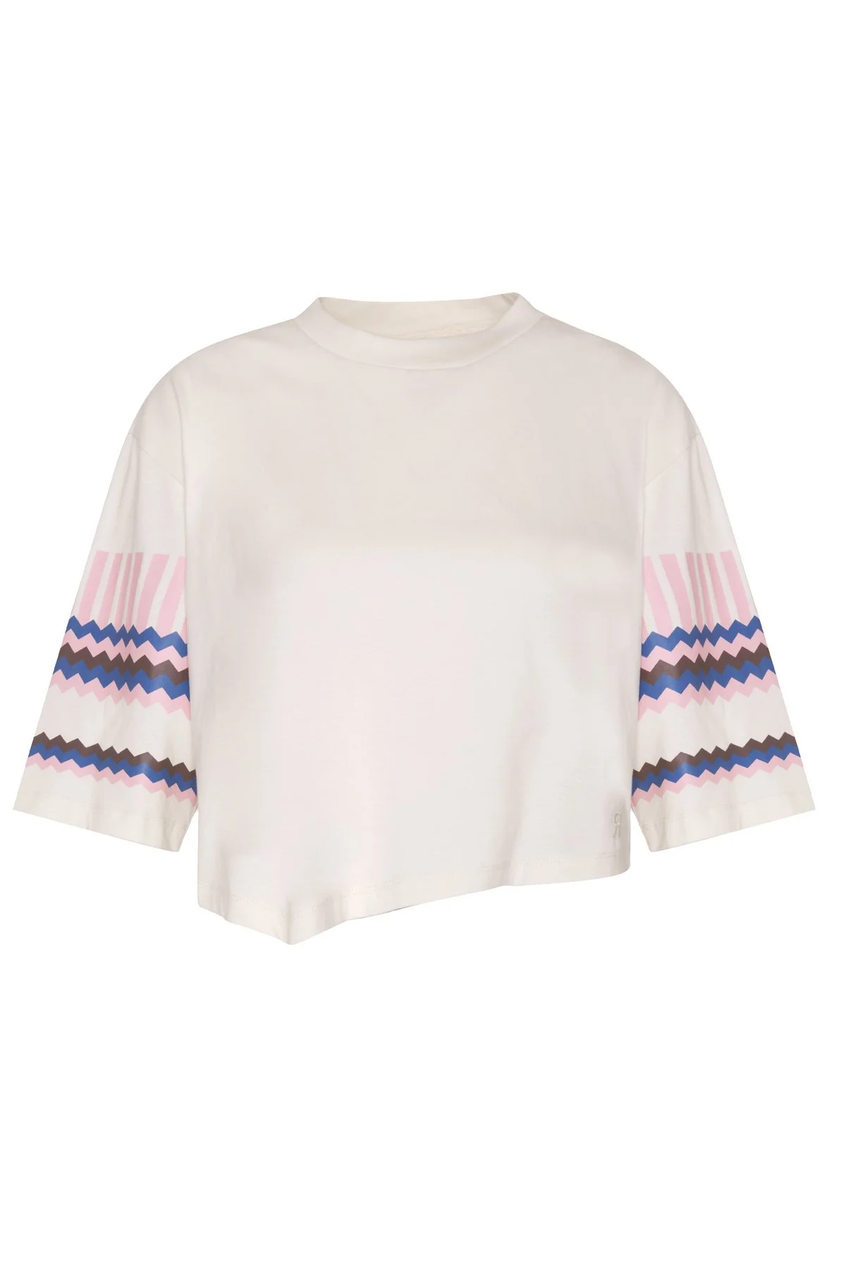 Baskılı ve Nakışlı Asimetrik T-Shirt Ekru - 1