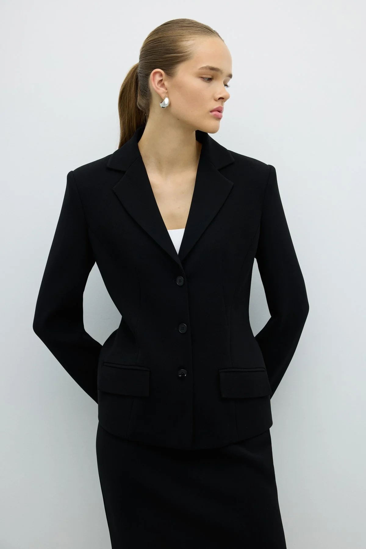 Erkek Yaka Düğmeli Ceket Siyah - 4