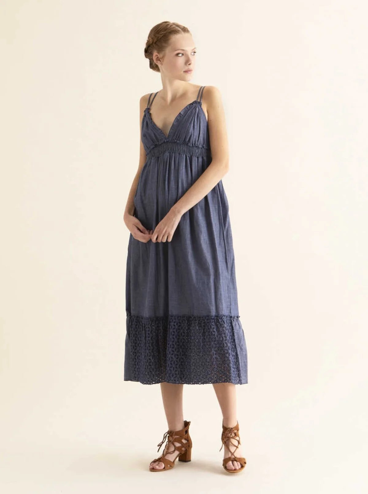 Etek Ucu Detaylı Indigo Günlük Elbise İndigo - 1