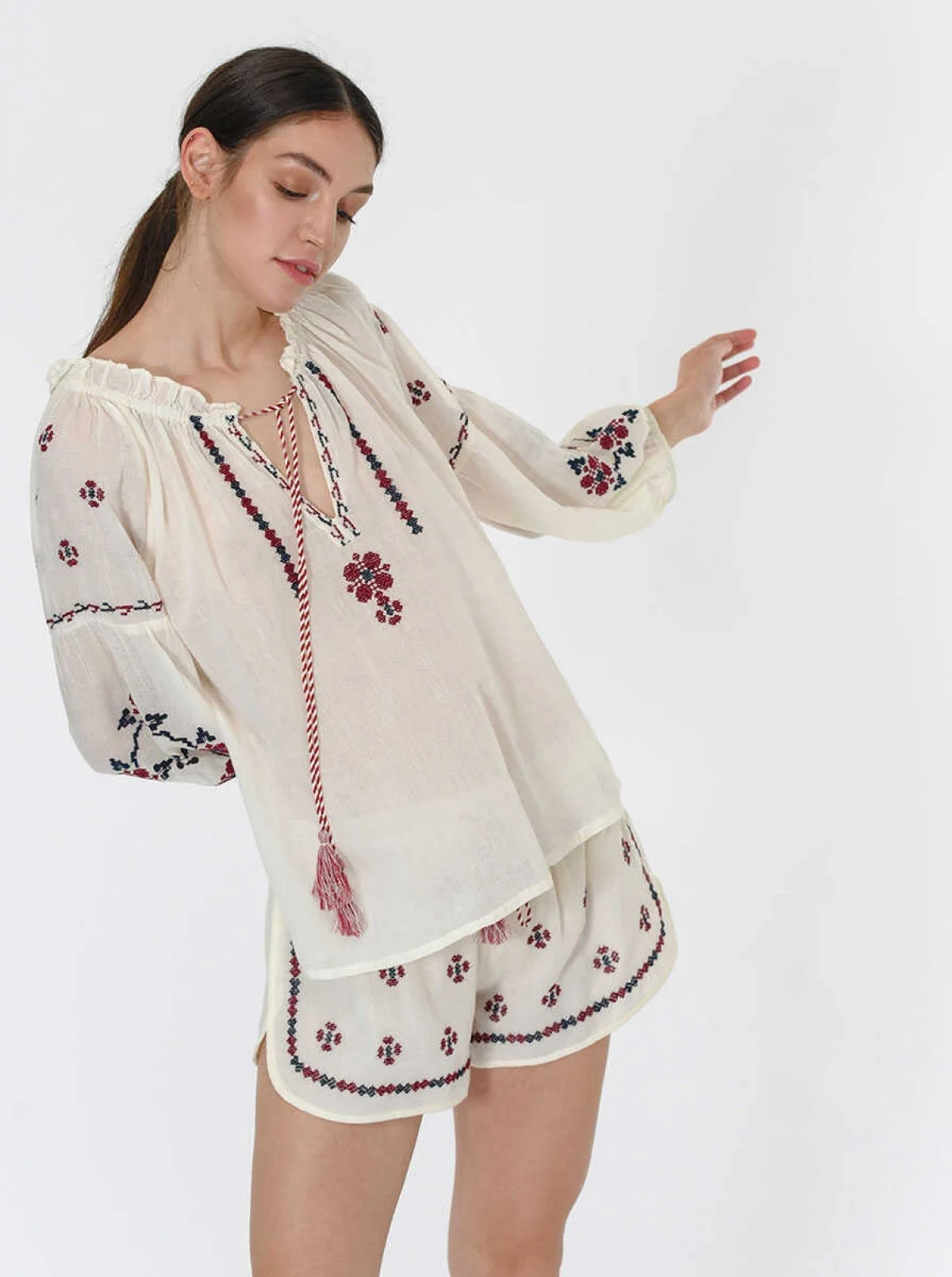 Etnik Desenli Bluz Standart Renk - 5