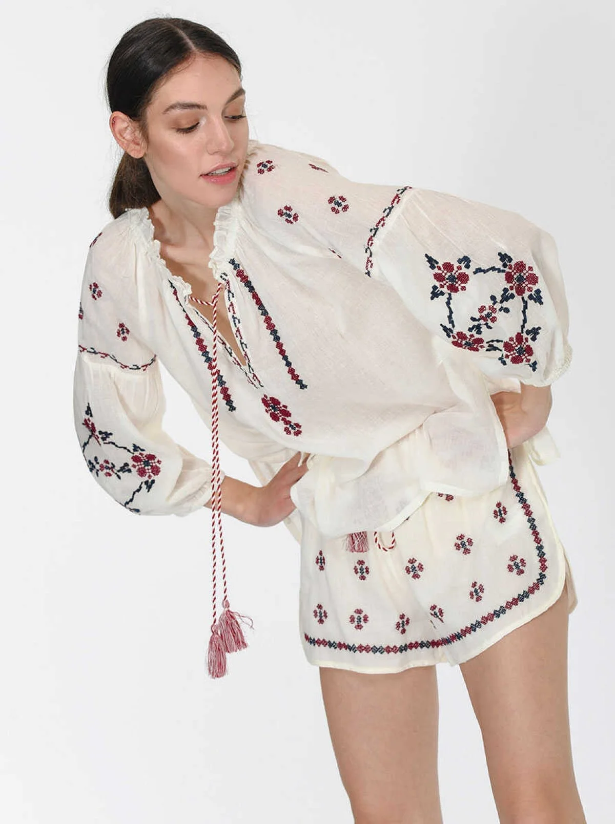 Etnik Desenli Bluz Standart Renk - 4