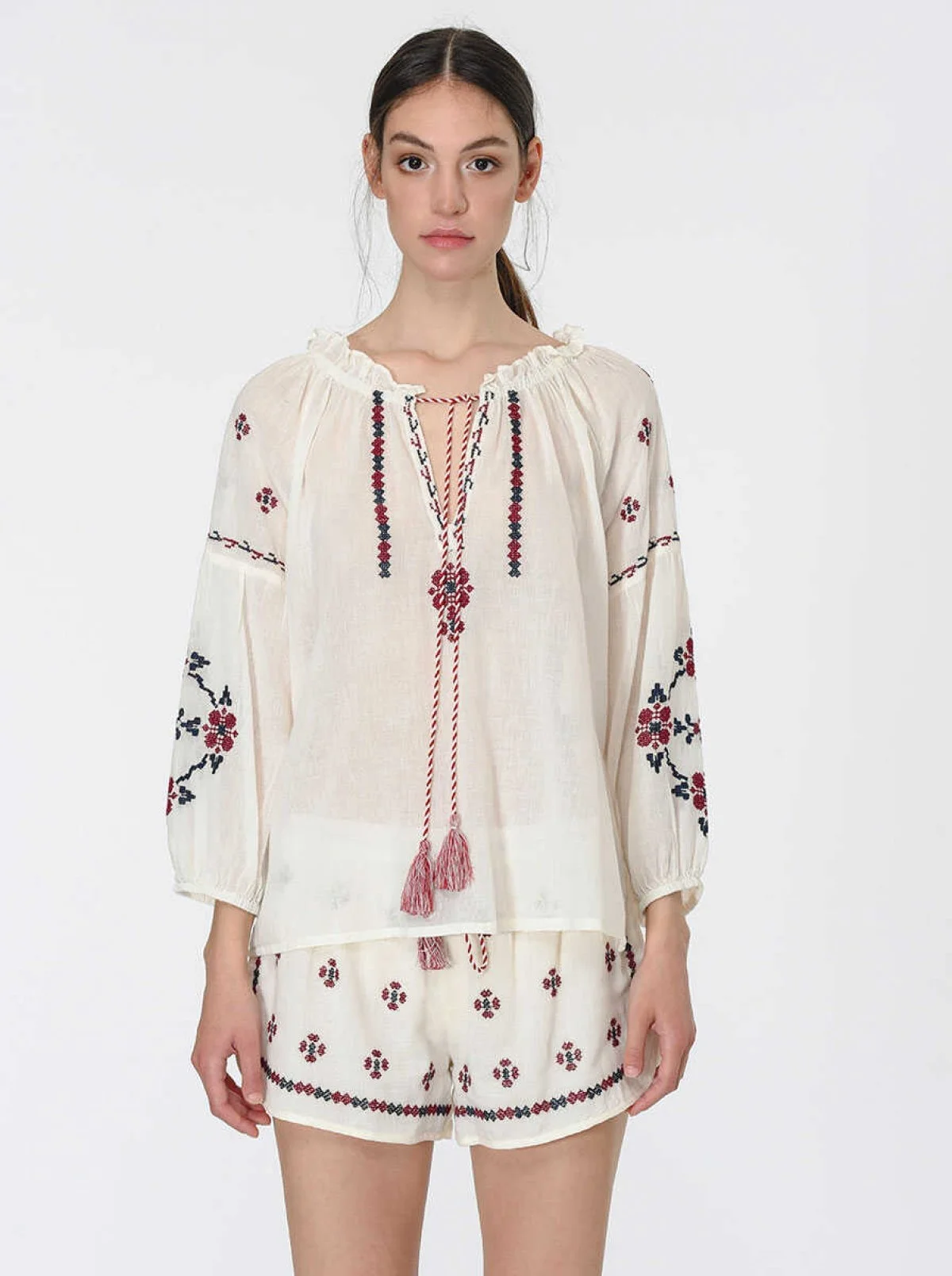 Etnik Desenli Bluz Standart Renk - 1