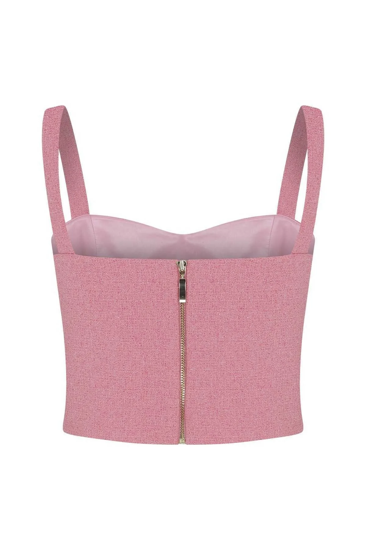 Fermuar Detaylı Askılı Bluz Pembe - 5