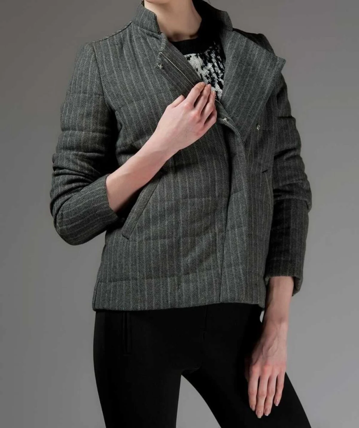  Fermuar Detaylı Kadın Ceket Gri - 1