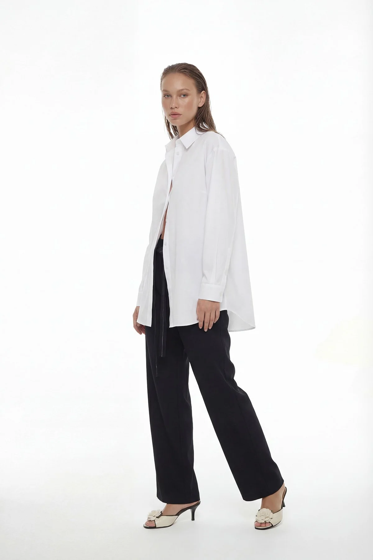 Fermuar ve Cep Detaylı Boyfriend Gömlek Beyaz - 4