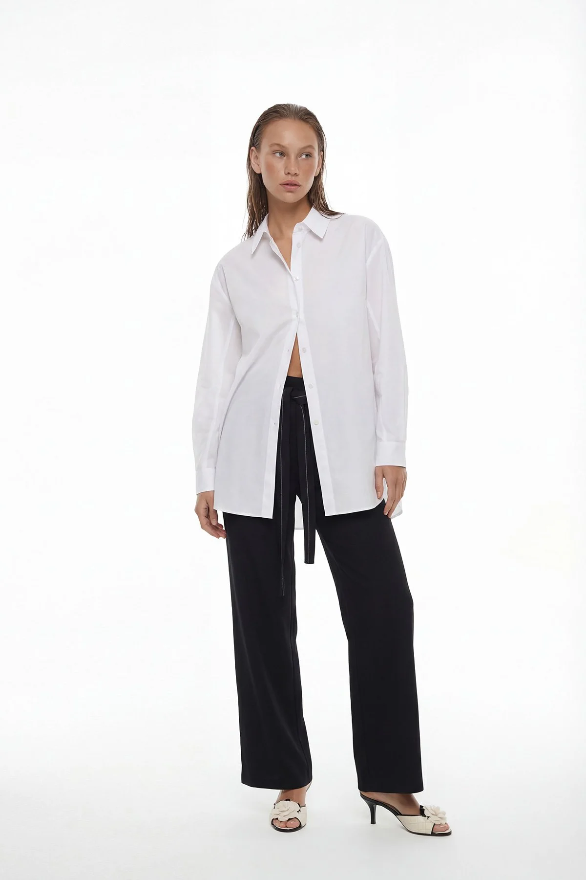 Fermuar ve Cep Detaylı Boyfriend Gömlek Beyaz - 3