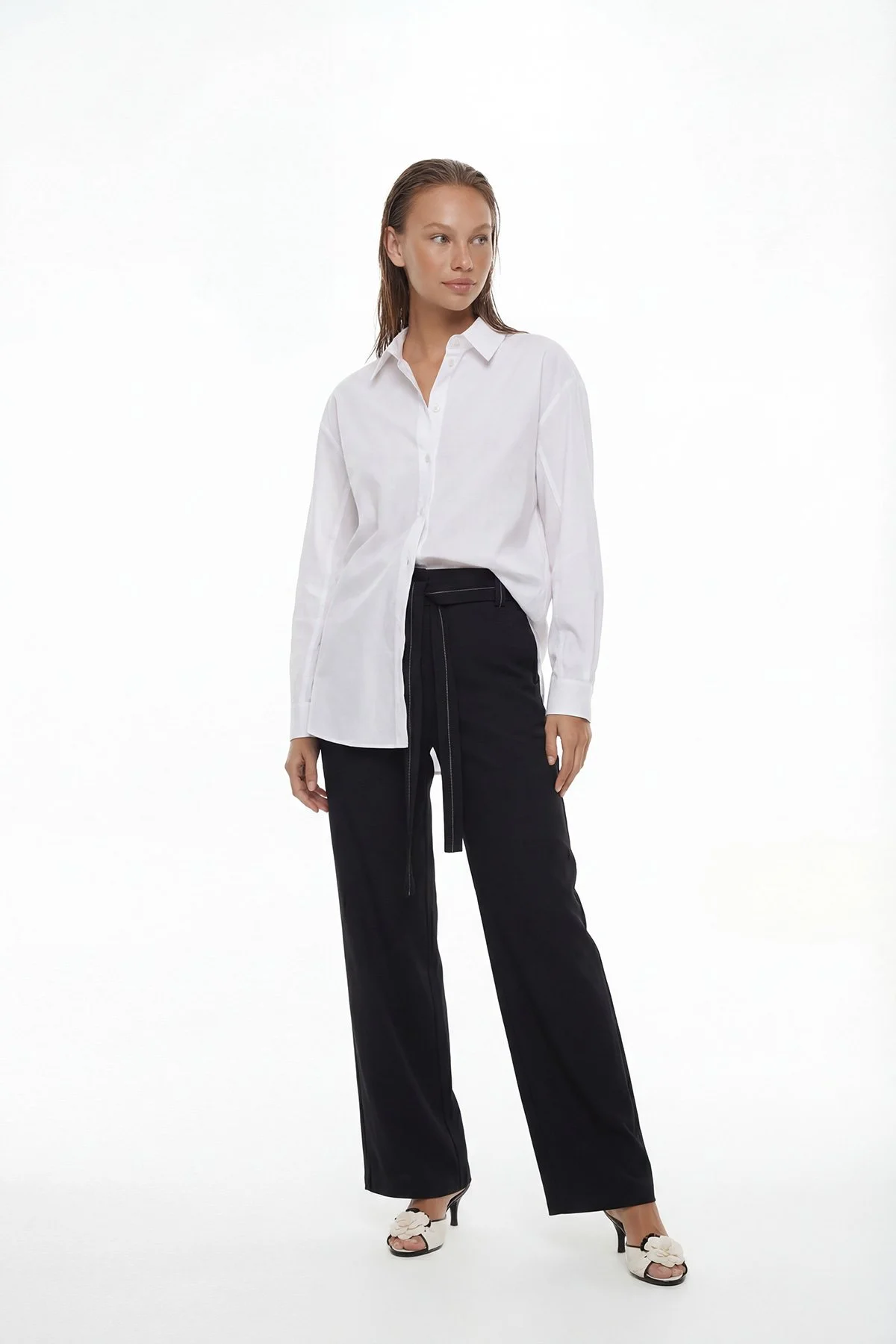 Fermuar ve Cep Detaylı Boyfriend Gömlek Beyaz - 1