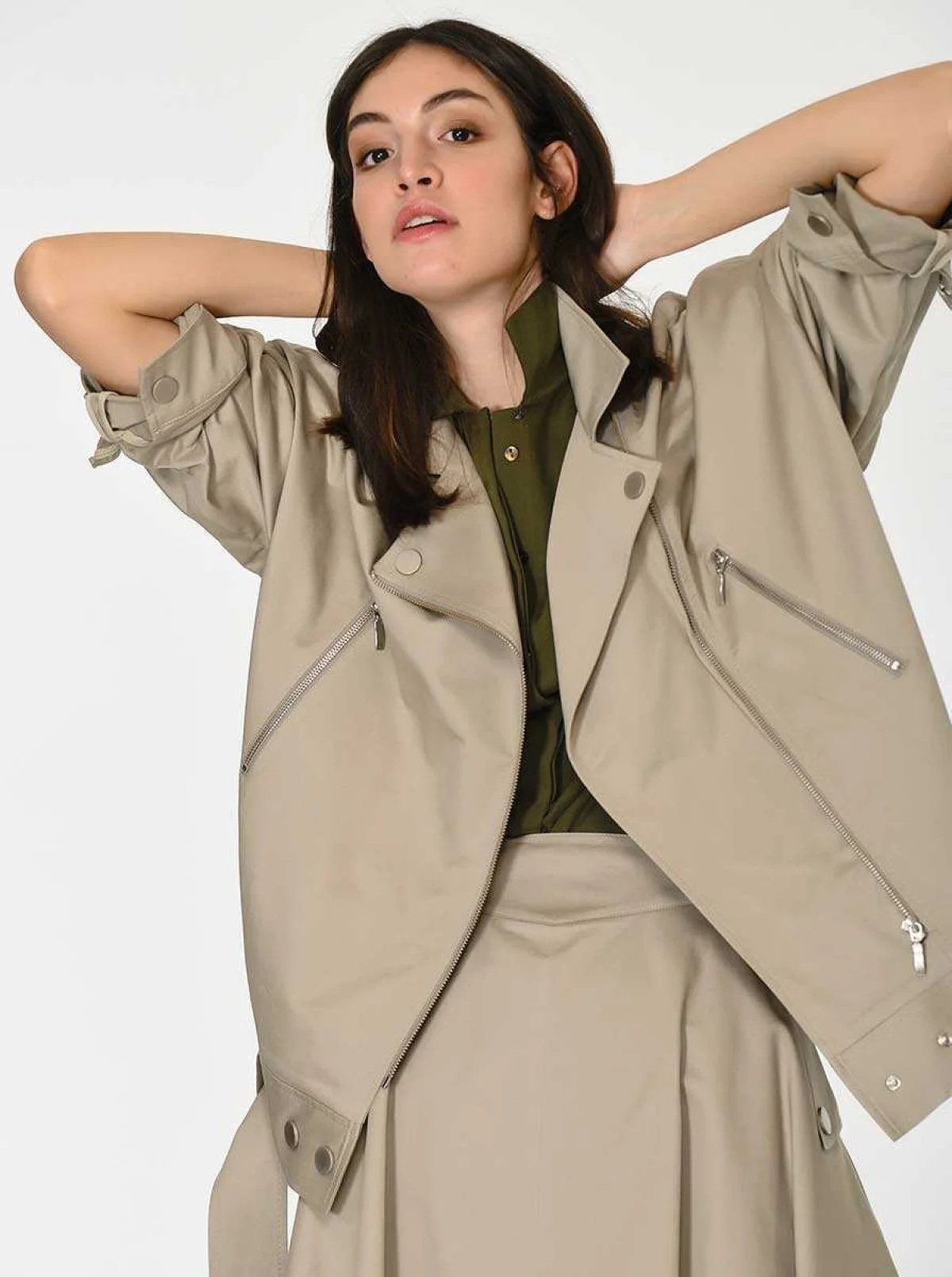 Fermuar Ve Kemerli Rengi Ceket Taş - 3