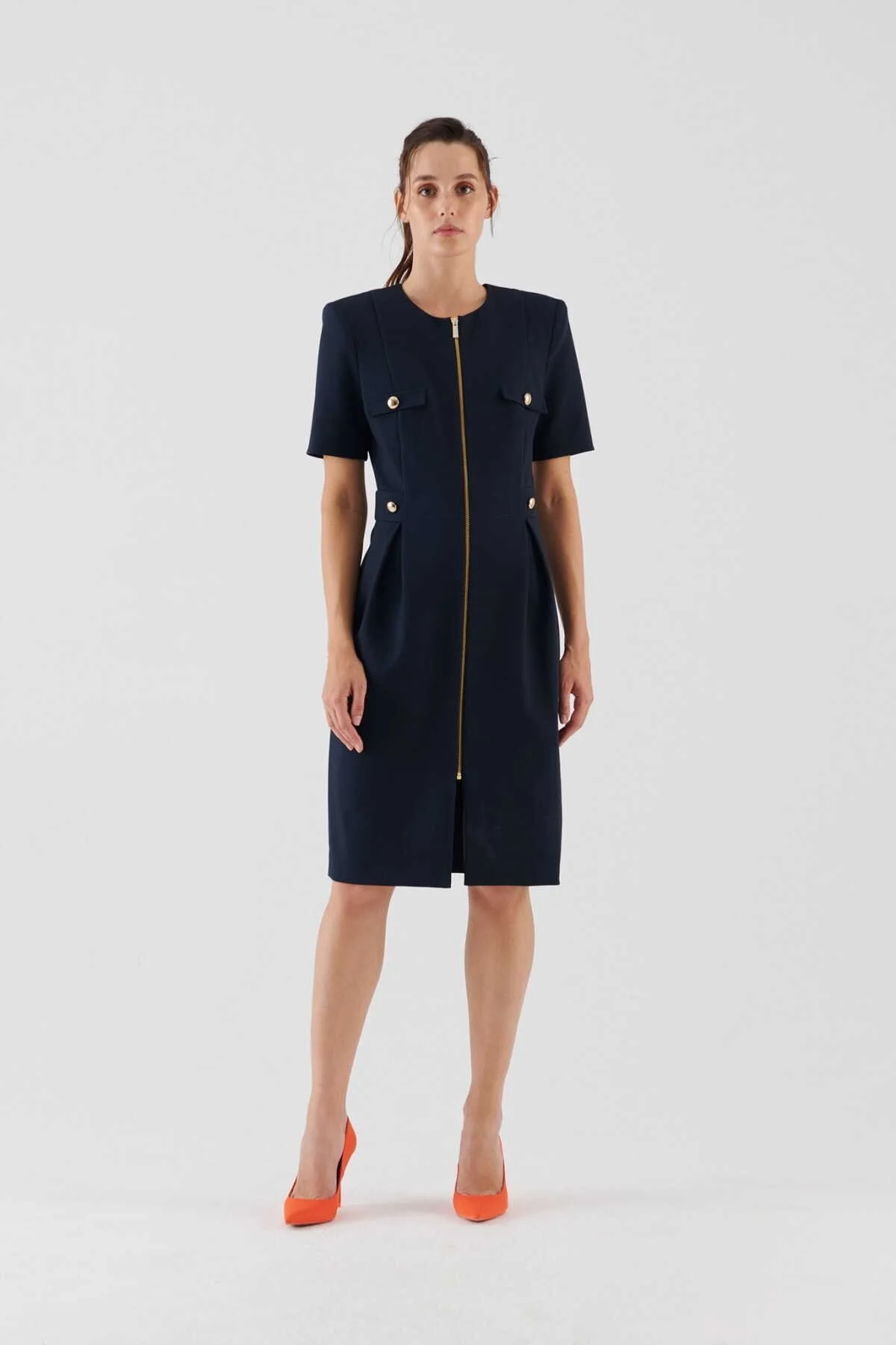  Fermuarlı Abiye Elbise Lacivert - 1