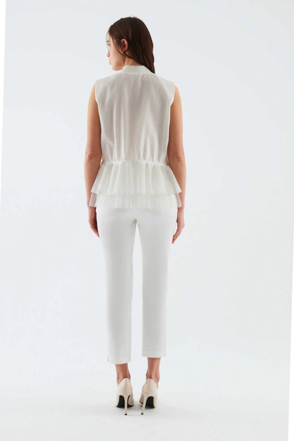 Fermuarlı Beli Lastikli Bluz Beyaz - 2