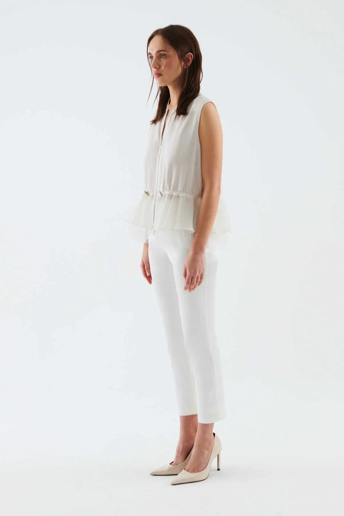 Fermuarlı Beli Lastikli Bluz Beyaz - 3