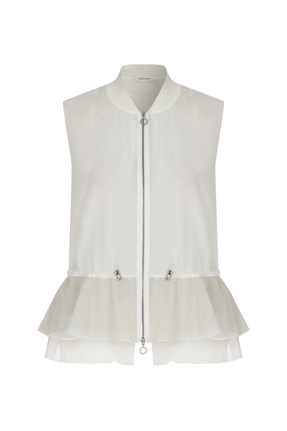 Fermuarlı Beli Lastikli Bluz Beyaz - 4