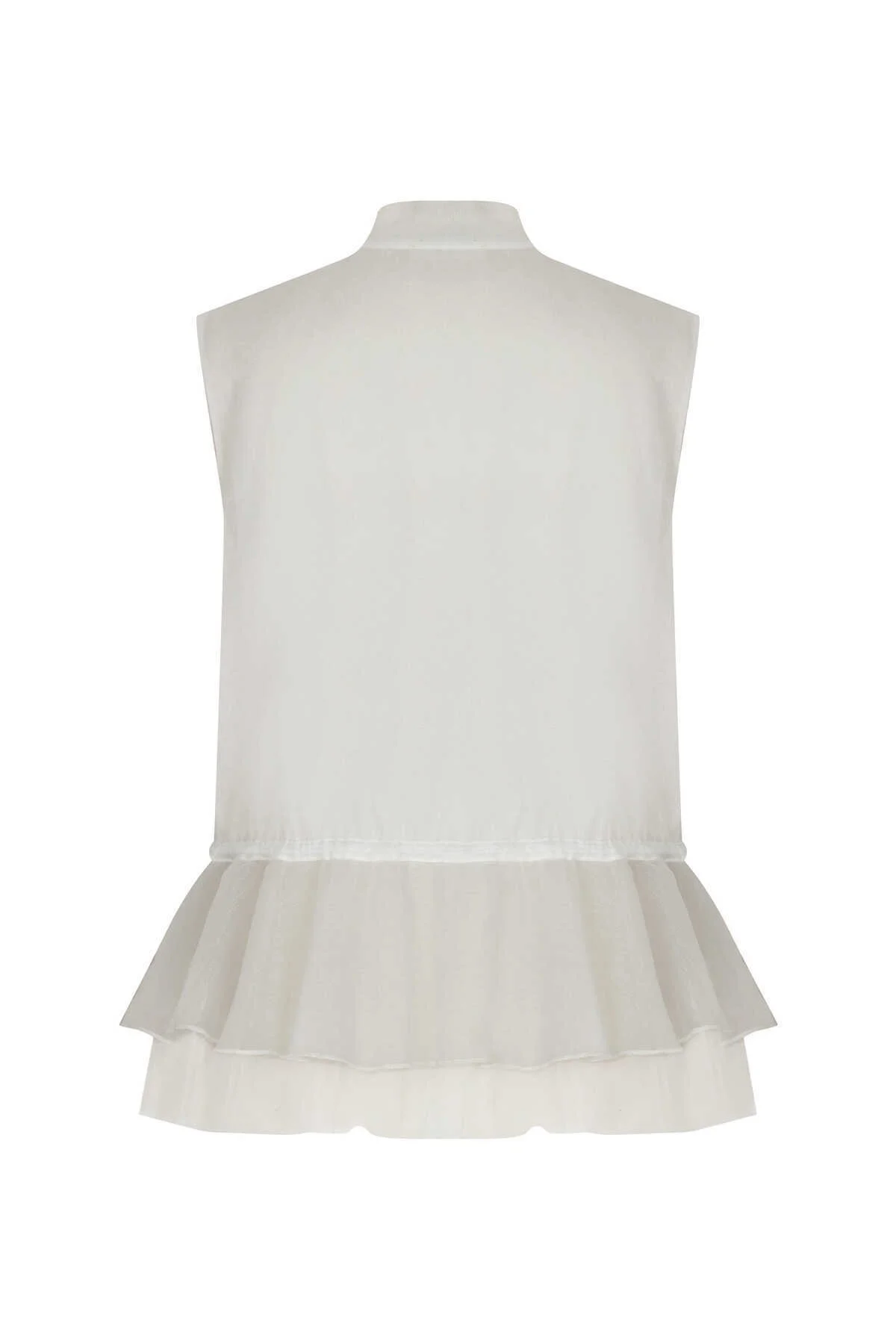 Fermuarlı Beli Lastikli Bluz Beyaz - 5