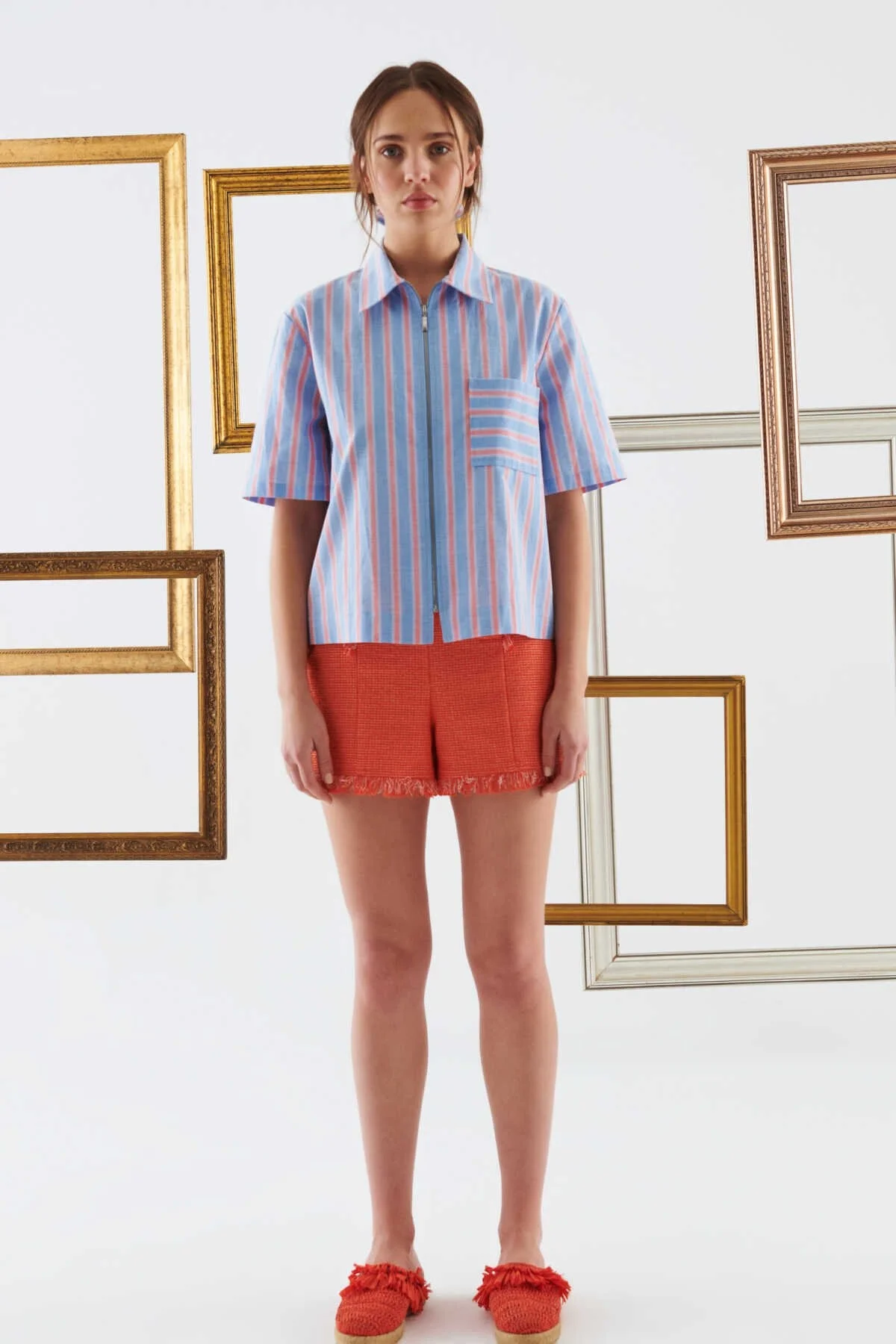 Fermuarlı Desenli Kadın Gömlek Standart Renk - 1