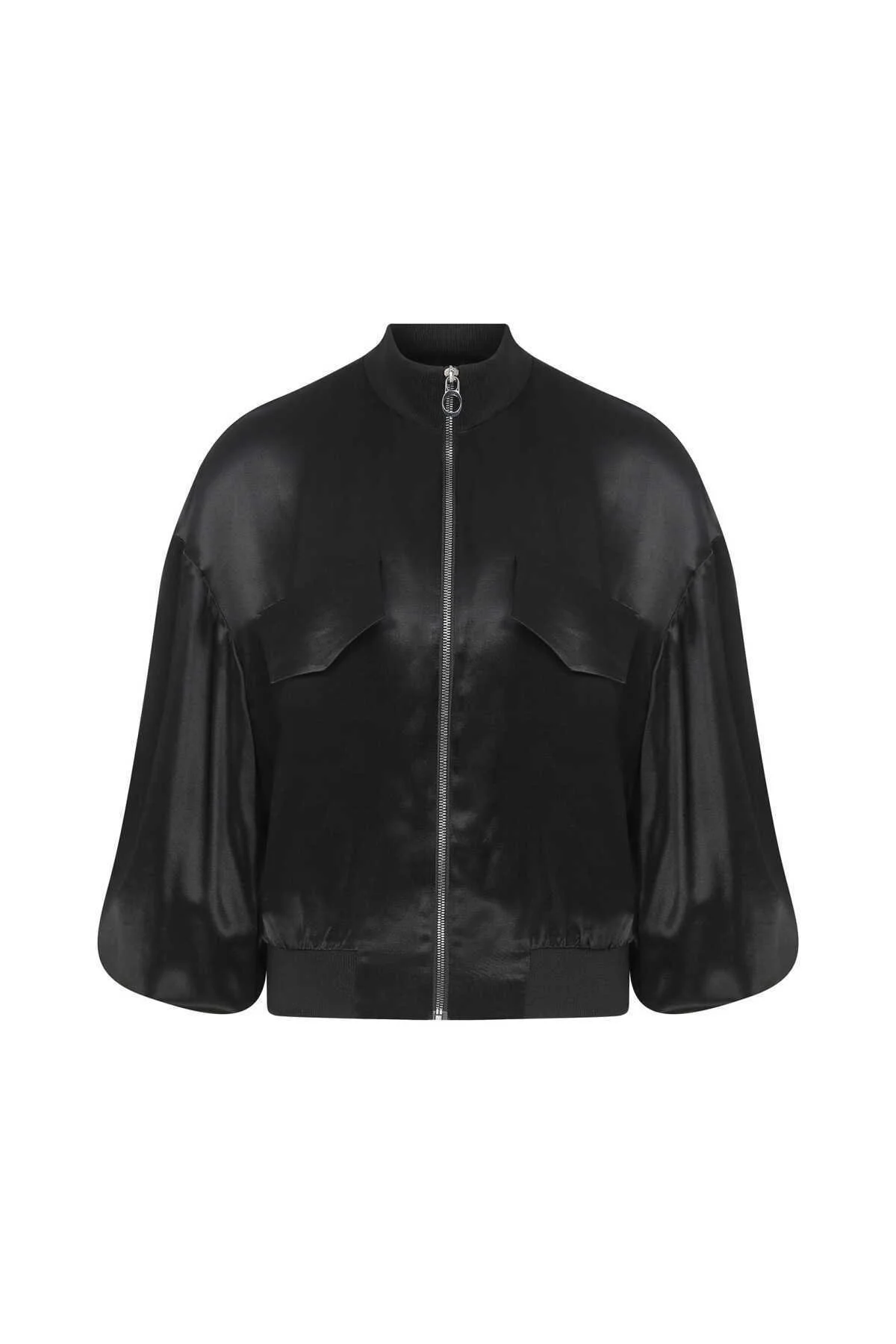  Fermuarlı Kadın Mont Siyah - 4